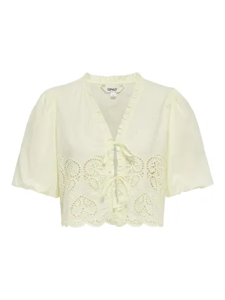 ONLY - ONLBRYSON S/S SHORT EMB TIE TOP WVN Lemon Icing - Gr. - M