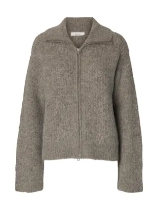 selected women - SLWGABRIELLA LS KNIT ZIP CARDIGAN NOOS Steel Gray - Gr. - M