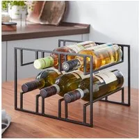 FINEBUY Weinregal FB82257 Weinflaschenhalter Tisch 29x21x25 cm Metall Schwarz, Weinflaschenhalter Schwarz Modern, 29x21x25 cm, Weinhalter, Flaschenhalter Eisen für 6 Flaschen