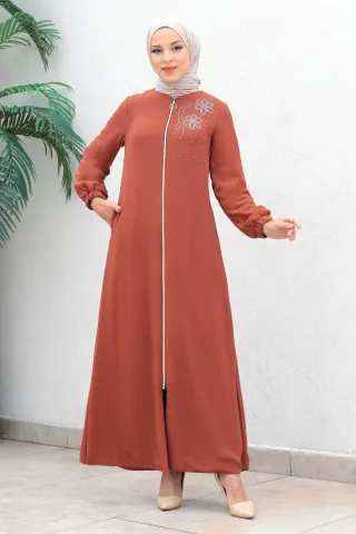 Mit Reißverschluss Chiffon Evening Abaya Lachs