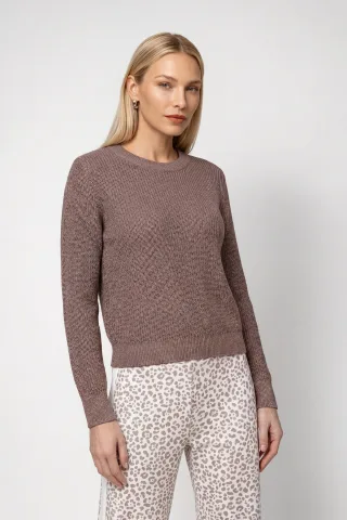 monari - Basic-Strickpullover mit Lurex taupe - Gr. - 46