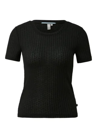 Q/S designed by - T-Shirt mit Waffelstruktur und Rundhalsausschnitt schwarz - Gr. - XS