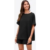 Imily Bela Hausanzug Damen 2-teilige Lounge-Sets (Set, 2 tlg., Oversized Kurzarm-T-Shirts + Shorts mit Kordelzug) einfarbig