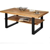 ELFO Couchtisch Couchtisch Wildeiche teilmassiv geölt 115x65cm Metallgestell schwarz