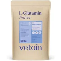 VETAIN L-Glutamin Pulver - ultrafeines Glutamine - geschmacksneutrales Pulver, 500 g, L-Glutamin aus Fermentation von Mais & Made in Germany