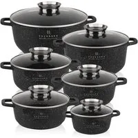 Zilner Topf-Set Schöne Schwarze Töpfe in 6 verschiedenen Größen, Steinbeschichtung, Keramik, Aluminium, Edelstahl, Aluminiumguss (Passt in jede Küche! 1.4L / 2.4L / 3.3L / 4.5L 6.7L, 12-tlg., Es ist eine perfekte Geschenkidee für jeden Anlass), Innov
