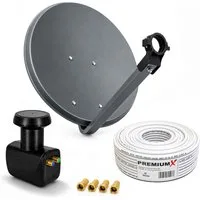 PremiumX Satelliten-Komplettanlage 45cm Antenne Twin LNB 10m Kabel 4x F-Stecker SAT-Antenne