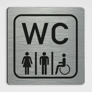WC Hinweisschild,WC Schild-Toilette, silber Alu gebürstet (Butlerfinish) 20 x 20 cm