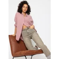 SASSYCLASSY Longbluse Oversize Musselin Bluse Damen kurz Langarm Elegant Hemdbluse lang aus Baumwolle mit V-Ausschnitt, One Size (Gr. 36-48)
