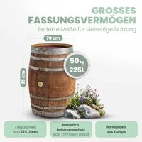 Temesso Regentonne 225L Weinfass als Regentonne - massives Eichenfass, 225 l