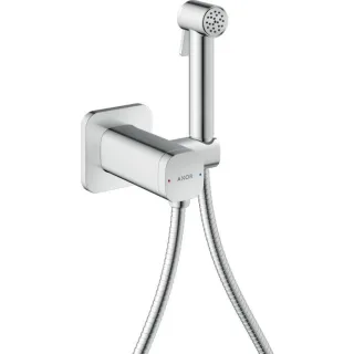 hansgrohe AXOR Bidette Showers Bidette Duschkopf 29243000 1 Strahlart softsquare für Mischwasser mit Duschkopfhalterung und Duschschlauch 1,25 m, Chrom