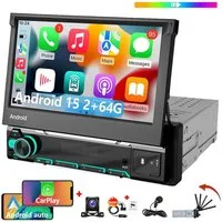 ESSGOO DAB+ 4+64G 1DIN 7'' Flip Out Android 15 Carplay Autoradio GPS WIFI FM Autoradio (Digitalradio (DAB), 4+64GB(optional), RDS, AM, FM, Carplay Android Auto Bluetooth EQ USB GPS Navi WIFI Touchscreen)