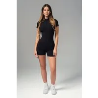FemmeTone Turnanzug Damen Kurzarm Sport-Jumpsuit – Yoga Overall mit Reißverschluss (Einteiler, Einzelteil), Fitness Activewear – elastische Sportbekleidung für Workout, Tanz, Gym