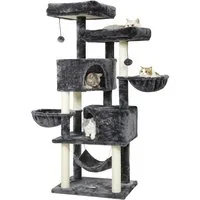 MSMASK Kratzbaum Stabiler Katzenbaum für groß Katzen mit 2 Höhlen, Natur Sisal Katzenkratzbaum,Sisal-Stämme,2 runder Katzenkorb