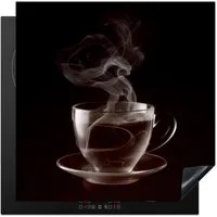 MuchoWow Herd-Abdeckplatte Tasse - Tee - Schwarz - Weiß, Vinyl, (1 tlg), Cerankochfeld Abdeckung, Herd Abdeckplatten Vinyl, 58x59 cm