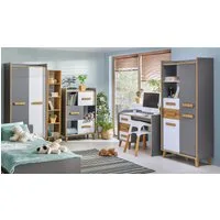 möbel-direkt.de Jugendzimmer-Set Werso in Weiß, Riviera Eiche und Anthrazit, (Komplett Set, 7-tlg., Bett, Schrank, Schreibtisch, Regal, Kommode, Regalschrank), inklusive Lattenrost