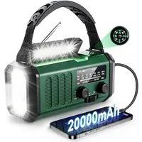 SWGOTA 20000mAh Solar Notfallradio mit AM/FM Geeignet,Camping/Wandern/Outdoo Notfallradio (automatischerFrequenzregelung(AM/FM),NOAA Empfang, 14 W, Tragbare Kurbelradio,14W LED Taschenlampe-Leselicht/SOS-Alarm/Kompass)