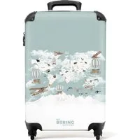 NoBoringSuitcases.com© Hartschalen-Trolley Weltkarte - Kind - Flugzeug 55x35x20cm, 4 Rollen, Reisetasche mit Rollen, Koffer Handgepäck Flugzeug