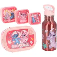 Textiel Trade B.V. Lunchbox Disney Lilo & Stitch Lunchpaket 5-tlg. Brotdose Trinkflasche Snackbox, Multicomposition, (4x Brotdose, 1x Flasche)