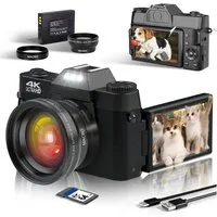 Fine Life Pro Digitalkamera 4K, Fotokamera mit 180° Flip 3.0" Bildschirm Kompaktkamera (48 MP, Kompaktkamera mit 64GB TF-Karte, WiFi-Funktionalität)