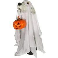 Horror-Shop Dekoobjekt Skelett Geisterhund mit Kürbis 55cm