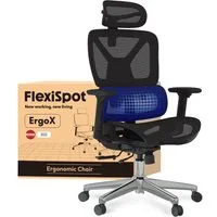FLEXISPOT Bürostuhl ErgoX, Schreibtischstuhl Premium Ergonomischer (Rückenlehne verstellbar 90°-135°, 3D-Armlehnen, 3D-Kopfstütze, 5D-verstellbare Rückenlehne), Chef-Mesh-Bürostuhl, Computer-Bürostuhl, 130KG Tragkraft