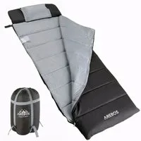 Arebos Deckenschlafsack Schlafsack 220x83 cm mit Kissen & Decke 0-25°C Schwarz (Schlafsack mit Kissen und Decke), Integriertes Kissen, herausnehmbare Fleecedecke, 0–25 °C, Innenfach