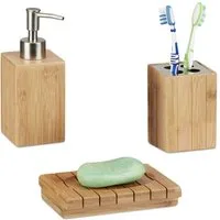 relaxdays Badezimmer-Set Badaccessoires Bambus 3er Set