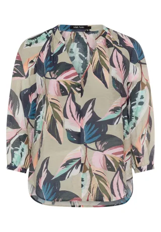 Marc Aurel - Raglanbluse mit Blätterdruck khaki varied - Gr. - 40