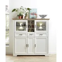 Innostyle Highboard Jasmin, 2 Glas-/Holztüren, 8 offene Fächer, inkl. LED-Beleuchtung