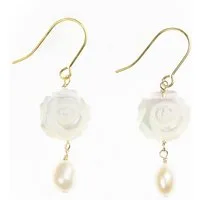 MayTree Ohrstecker-Set Perlen mit Perlmuttrosen (2-tlg), 925er Silberhaken mit 18K Goldauflage