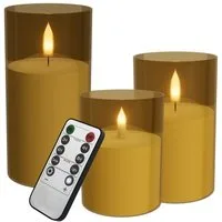 FIVMEN LED-Kerze 3 Stück LED Kerzen Flammenlosekerzen mit Fernbedienung Acryl Shell