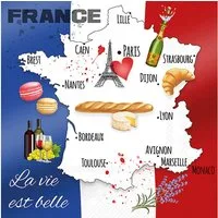Ambiente Luxury Paper Products Papierserviette, Servietten Papier 33x33cm 3-lagig mit Frankreich-Flaggen-Motiv 20 Stk.