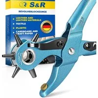 S&R Revolverlochzange MADE IN GERMANY, Gürtel-Lochzange / Leder-Locher, 1-tlg., Lochpfeifen in den Größen 2/2,5/3/3,5/4/4,5 mm, für Uhrenarmbänder, Gurte, Karton, Stoff