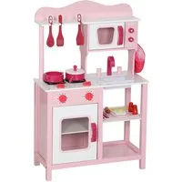 AIYAPLAY Spielküche für 3-6 Jahre Kinder Holzwerkstoff, mit Bratpfanne, Mikrowelle, Rosa