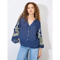 Apricot Blusentop Paisley Bluse mit Glockenärmeln mit Glockenärmeln