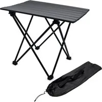 Spetebo Campingtisch Klapptisch schwarz mit Tragetasche - mit einrollbarer Tischplatte (Anzahl, 1-St., Stück), platzsparend verstaubar