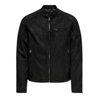 Only - Bikerjacke für Herren, Reißverschlusstasche (Schwarz)