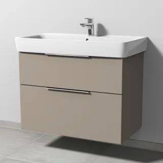 Sanipa 3way Waschtischunterbau zu Geberit Renova Plan Waschtisch mit 2 Auszügen, Sandgrau-Matt UF87967