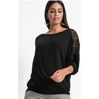 bonprix Oversize-Shirt oversized, 3/4-Fledermausärmel mit Cut-Outs mit Spitzeneinsätzen