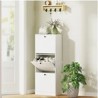 HOMCOM Schuhschrank Schuhregal mit Verstellbar Trennwand, 3 Klappen (Schuhkommode, 1-St., Schmal Schuhkipper) für 12 Paar Schuhe 47 x 26 x 120 cm, Weiß