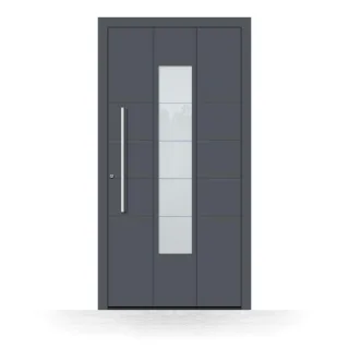 Haustür mit Glaseinsatz, Aluminium, Anthrazit RAL 7016, 80x175 cm, Widerstandsklasse RC2, Schüco-Profil, Modell Köln, individuell konfigurieren