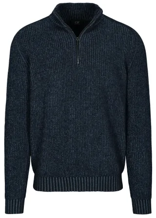 COMMANDER Finest Clothing - Zip Troyer Pullover, gemustert dark navy - Gr. - M