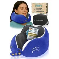 FLOWZOOM Nackenhörnchen COMFY Nackenkissen Flugzeug & Auto – Reisekissen Memory-Schaum, Nackenhörnchen für Erwachsene - Nackenkissen Reisen - verstellbar