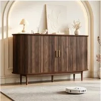 Merax Sideboard mit 2 Schiebetüren, 1 Schublade, 6 Fächern & Stauraum (140 x 40 x 78 cm, 1 St), Kommode mit geschwungenen Kanten,Wohnzimmerschrank im Walnussholzoptik