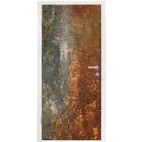 MuchoWow Türtapete Stahl - Rost - Alt - Orange - Grau - Muster - Abstrakt, Matt, bedruckt, (1 St), Selbstklebende Tapete, Folie für Möbel, 75x205 cm