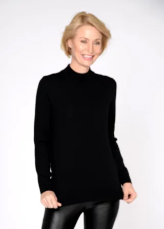 CLARINA - Stehbund-Pullover, 1/1 Arm,uni 900 schwarz - Gr. - 44