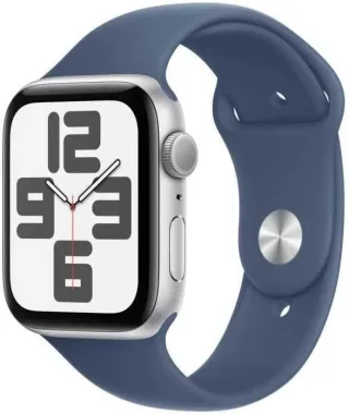 Apple Watch SE 2 (2022) [GPS inkl. Sportarmband denim S/M] 44mm Aluminiumgehäuse silber