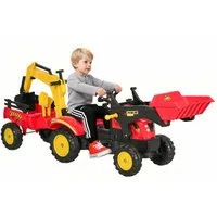 HOMCOM Rutscher Kinderauto mit Anhänger, Frontlader, verstellbarer Schaufel, (Kinderfahrzeug, 1-tlg., Kindertrettraktoren), Stahl Kunststoff Rot 179 x 42 x 59 cm