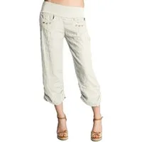 Caspar Leinenhose KHS017 Damen 3/4 Hose aus robustem Leinen mit breitem Stretch Bund - Made in Italy